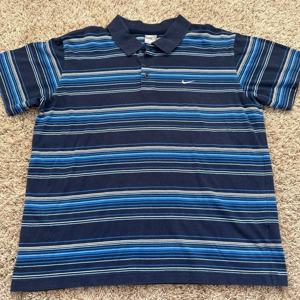 Nike Mens XL Blue Striped Short Sleeve Polo Shirt Y2K 218317-451